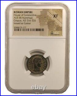 NGC XF Roman AE3 Crispus AD 316-326 NGC Ancients Certified Extremely Fine Nummus