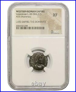 NGC (XF) Roman AE3 of Valentinian I (AD 364 -375) NGC Ancients Certified Coin