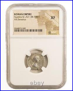 NGC XF Roman AR Denarius Faustina I AD 138 140/1 NGC Certified Extremely Fine