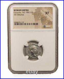 NGC (XF) Roman AR Denarius of Caracalla AD198 217 NGC Certified Ancient