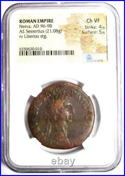 Nerva AE Sestertius Coin 96-98 AD Certified NGC Choice VF 5/5 Surfaces