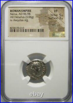 Nerva AR Denarius (97 AD) Aequitas, Certified NGC