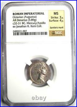 Octavian Augustus AR Denarius Silver Apollo Coin 32 BC Certified NGC MS (UNC)