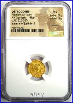 Ostrogoths Athalaric AV Tremissis Gold Coin 526-540 AD Certified NGC MS (UNC)