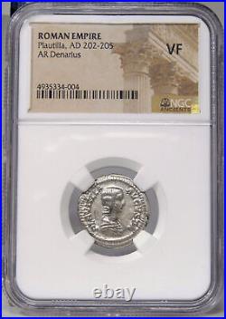 PLAUTILLA wife Caracalla. VENUS & Cupid. NGC Certified Ancient VF. Denarius Coin