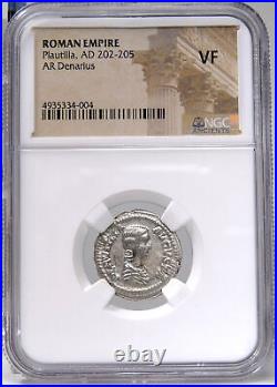 PLAUTILLA wife Caracalla. VENUS & Cupid. NGC Certified Ancient VF. Denarius Coin