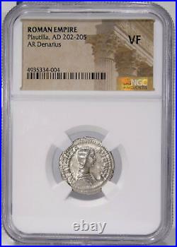 PLAUTILLA wife Caracalla. VENUS & Cupid. NGC Certified Ancient VF. Denarius Coin