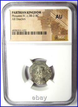 Parthian Kingdom Phraates IV AR Drachm Silver Coin 38-2 BC Certified NGC AU