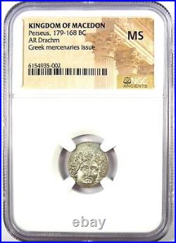 Perseus Silver AR Drachm Macedon Coin 179-168 BC Certified NGC MS (UNC)