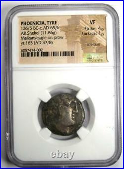 Phoenicia Tyre AR Shekel Bible Coin Melkart Eagle 37 AD. Certified NGC VF