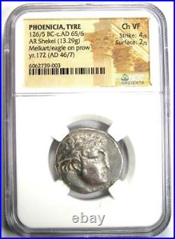 Phoenicia Tyre AR Shekel Bible Coin Melkart Eagle 46 AD. Certified NGC Choice VF
