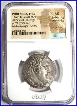 Phoenicia Tyre AR Shekel Bible Silver Coin 55BC Certified NGC AU Rare