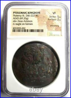 Ptolemaic Ptolemy III AE 43 Drachm Zeus Eagle Coin 246-222 BC Certified NGC VF
