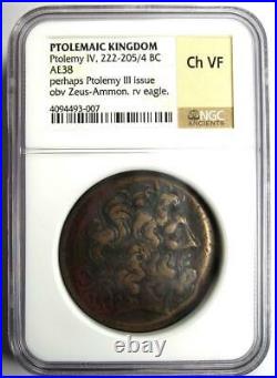 Ptolemaic Ptolemy IV AE 38 Zeus Eagle Coin 222-205 BC Certified NGC Choice VF