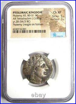 Ptolemy XII AR Tetradrachm Ptolemy I Coin 80-51 BC Certified NGC Choice XF
