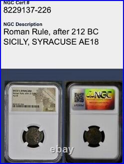 Rare NGC Sicily Syracuse Ancient Roman Rule Coin Certified after 212 BC Genuine