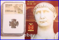 Roman Emperor Trajan AD98-117 Coin NGC Certified F Silver Denarius with COA