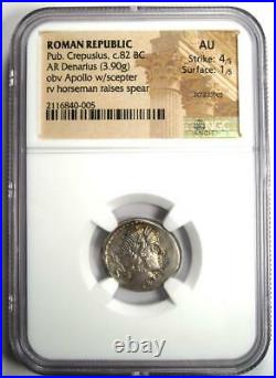 Roman Republic Pub. Crepusius AR Denarius Silver Coin 82 BC Certified NGC AU