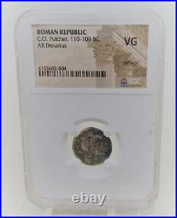 Roman Republic Silver Denarius Coin CCI Pulcher Ngc Certified 110bc