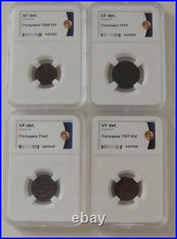 Russia Empire 1737-1768 Coin Polushka Copper 4-Piece Lot Certified NNR #147