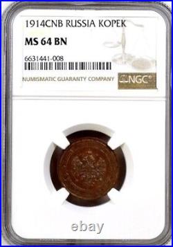 Russia Russland 1 Kopek coin 1914 Y#9.2 NGC MS 64 BN Certified