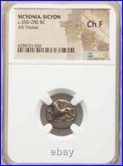 Sicyonia Sicyon AR Triobol Lion Silver Greek Coin 350-280 BC Certified NGC Ch F