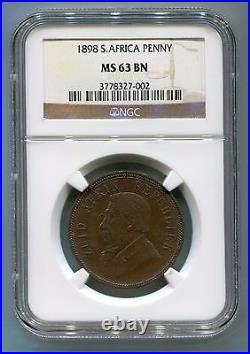 South Africa 1898 1 Penny Kruger era ZAR Coin High Grade NGC Certified MS 63 BN