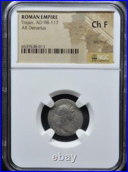 Trajan, Ad 98-117, Ar Denarius, Ngc Certified, -381