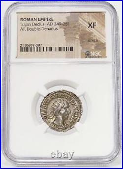 Trajan Decius. VBERITAS AVG. NGC Certified XF. Roman Empire Double Denarius Coin